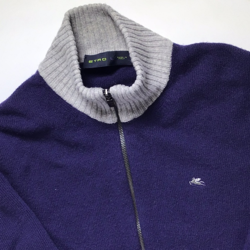 Etro Purple and Gray Zip Up Sweater